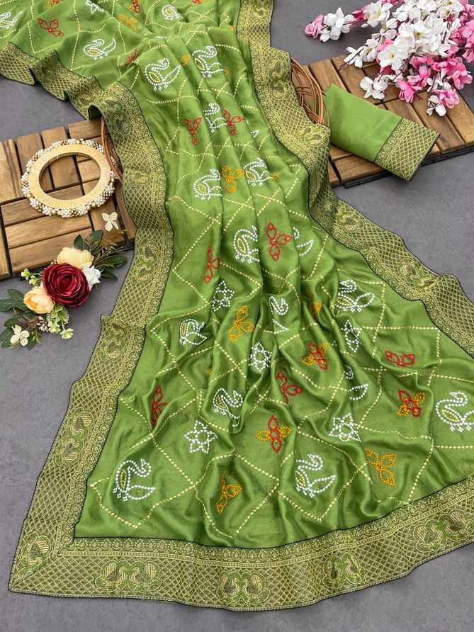 Dhruvi Designer Embroidery Vichitra Silk Sarees Wholesale Market In Surat